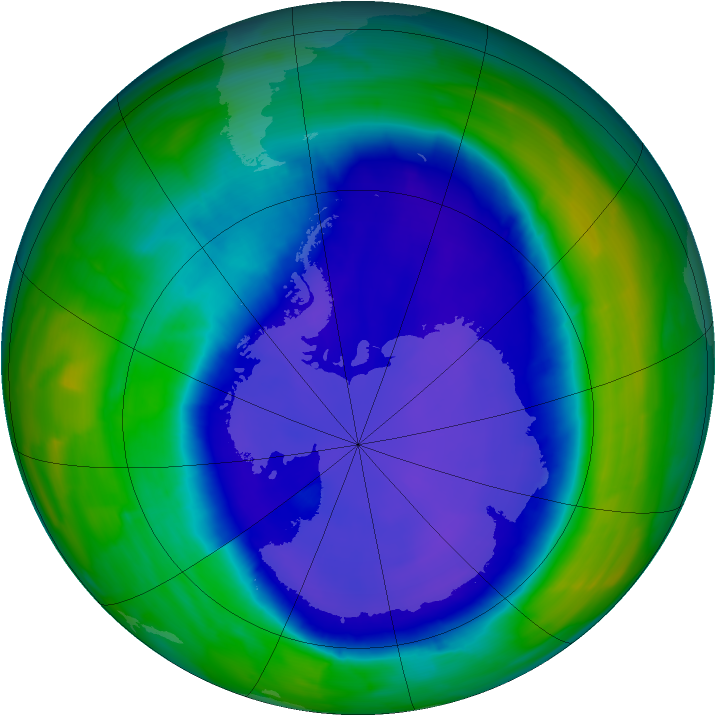 Antarctic ozone map for 21 September 2015